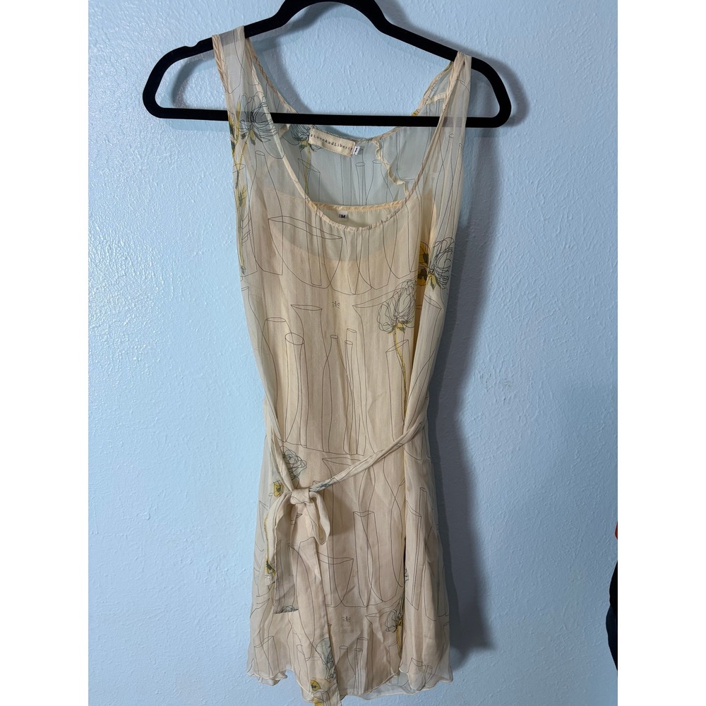 4 Love And Liberty Womens Silk Floral Sleeveless Tie Waist Dress Yellow Size M